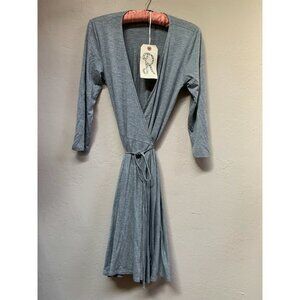 New Hour Glass Lilly Wrap Tie Waist Dress/Duster Cardigan Medium Gray Knit USA